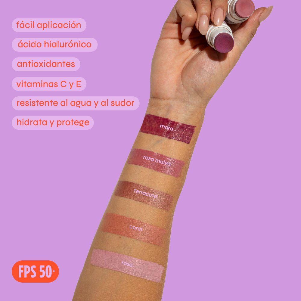 BARRA 3 EN 1 RUBOR, LABIAL Y SOMBRA FPS 50 (BARRA MULTIUSOS CON PROTECTOR)